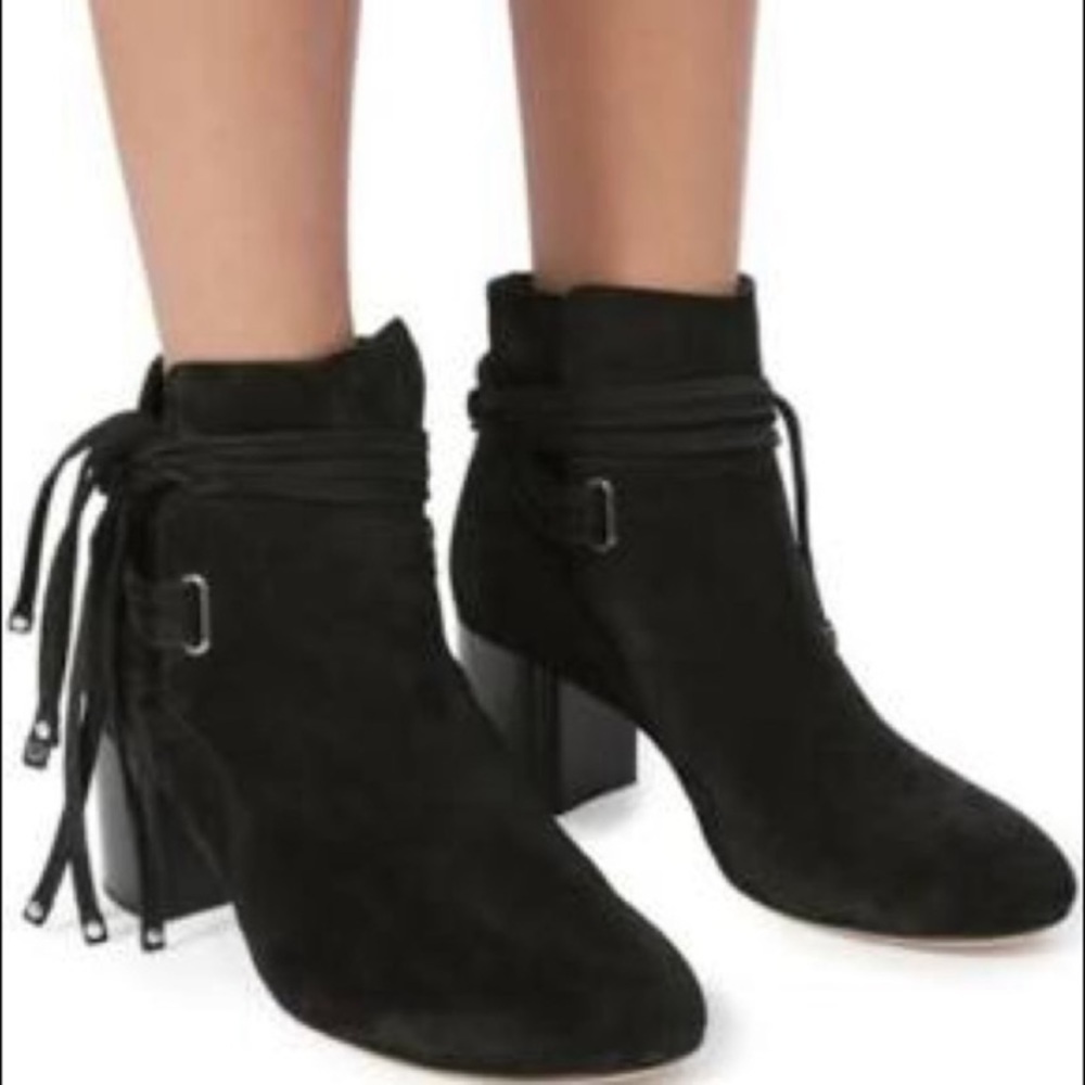 rag & bone Black Genuine Suede Leather Lined Suede Straps Studs Ankle Boots